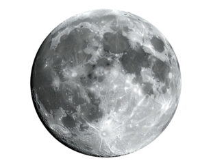 A close-up view presents a highly detailed, textured sphere against a stark black background. It showcases craters and varying shades of gray