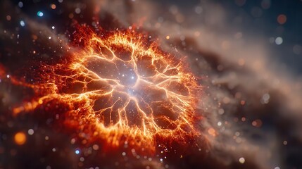 Fototapeta premium Stunning cosmic nebula ablaze with vibrant celestial energy and shimmering stardust, a breathtaking view of the universe's power and beauty.