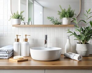 Cozy christmas bathroom mockup featuring a modern sink and festive decor elements