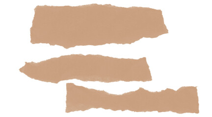Three isolated torn beige paper strips with rough edges as design elements