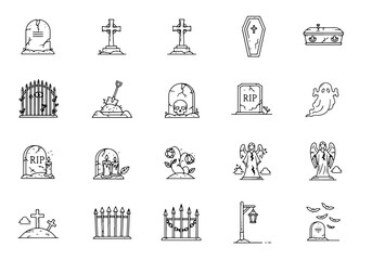 Fototapeta premium Graveyard Symbols Icon Set