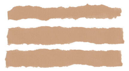 Torn brown paper strips isolated on a clean background for design.