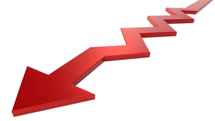 Red arrow downward trend stock market crash economic recession financial crisis investment loss concept