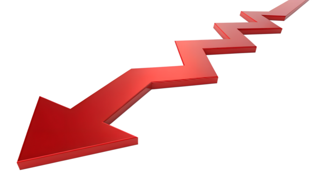 Red arrow downward trend stock market crash economic recession financial crisis investment loss concept