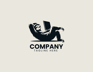 Naklejka premium Funny lazy sloth black vector logo illustration