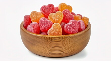 Wooden Bowl Overflowing with Colorful Heart-Shaped Gummy Candies (5K)