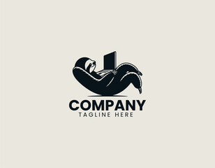 Naklejka premium Funny lazy sloth black vector logo illustration