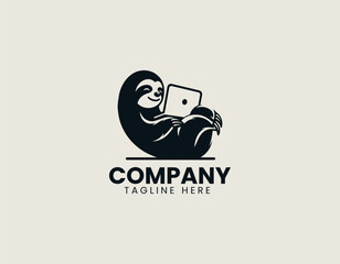 Naklejka premium Funny lazy sloth black vector logo illustration
