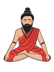Vector Illustration of Indian Rishi Muni or ancient yogi sitting in meditation