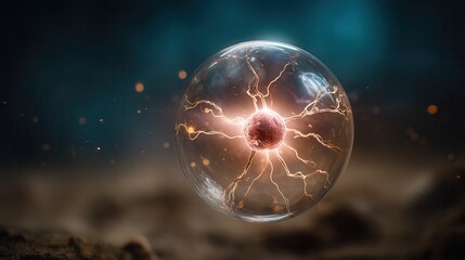 Dynamic plasma sphere with glowing core and electrical energy arcs emanating outward, symbolizing power and scientific discovery