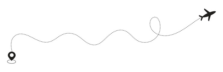 Airplane Plane routes line set. Plane routes paths aircraft travel route start point flight destination black airplane. Plane, airplane, airplane, flight, airline. 