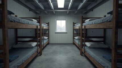 Beds in a military barracks