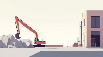 Excavator loading rocks for construction project at a building site on clear day