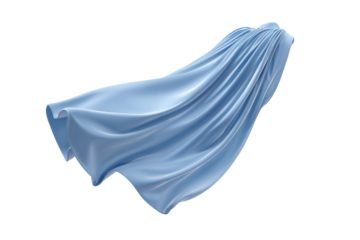 airy superhero cape flying as if leaping, deep folds, white background