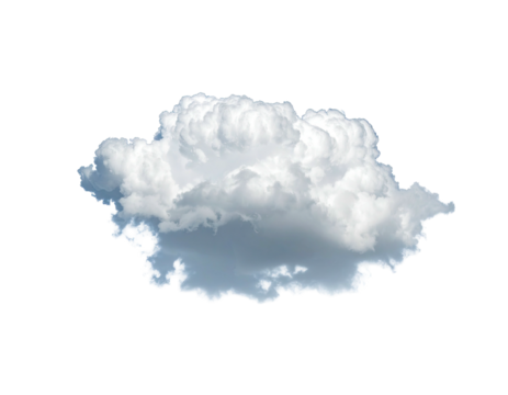 Isolated, fluffy, cumulus cloud with white and gray hues, floating against a black backdrop