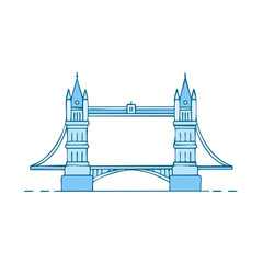 Famous historic bridge landmark with majestic towers and archways in a modern minimal blue outline illustration