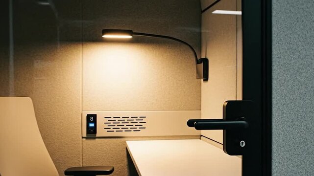 Modern private workspace booth for focused work and concentration quiet soundproof office nook for individual productivity and remote professional
