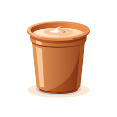 Creamy dessert or yogurt in a brown single serving cup with a beautiful white swirl on top