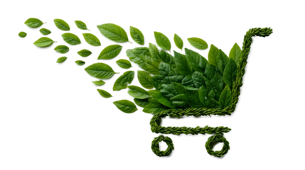 Eco-friendly shopping cart made of green leaves