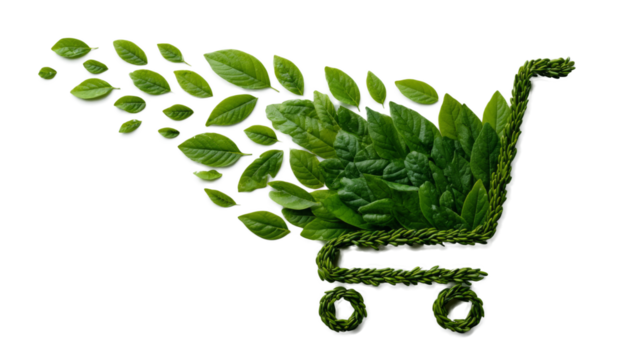 Eco-friendly shopping cart made of green leaves