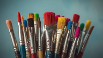 Paintbrushes , paintbrushes with traces of dried paint
