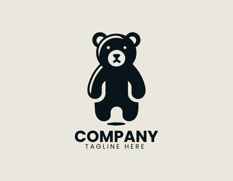 Cute minimalist teddy bear silhouette vector logo illustration for kids, toys, or children's brand. Simple mascot design