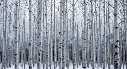 Fototapeta premium Birch Tree Forest in Winter Snow stock