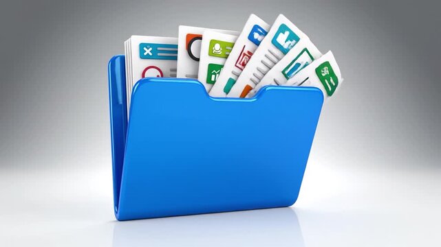 Efficient Management of Data and Documents in Blue Folder Icons Representing Organization, Paperwork, and File Solutions for Enhanced Productivity and Order