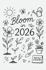 Bloom in 2026 – Hand Drawn Floral Line Art Vector for Growth and Renewal