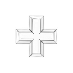 Obraz premium Isolated Medical Cross Symbol in Boxed Shape Outline Style