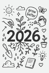 Seeds and Roots of Growth 2026 – Hand Drawn Black and White Vector for Personal Development