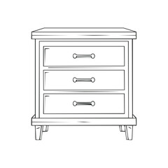 Simple Outline Drawing of a Three Drawer Cabinet with Handles