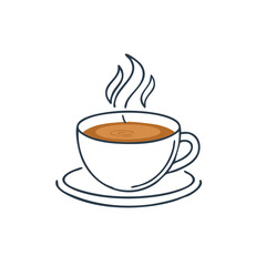 Obraz premium Hot cup of coffee illustration steaming from porcelain mug sitting on saucer morning drink doodle drawing graphic