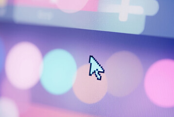 Close-up of a pixel cursor on a heart – digital affection.