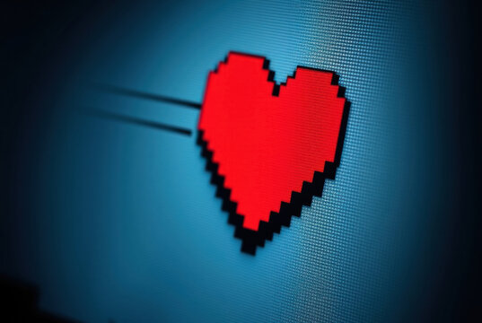 Close-up of a pixel cursor on a heart – digital affection. - Powered by Adobe