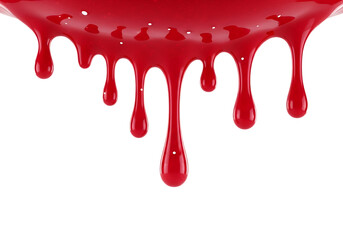 Red liquid dripping, isolated on transparent background