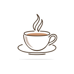 Obraz premium Steaming hot coffee cup and saucer icon simple line art illustration