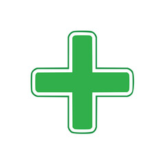Obraz premium Green Medical Cross Design Simple Health Symbol on White Background