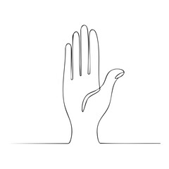 Obraz premium Minimalist line art of a single open hand gesturing stop or welcome against white