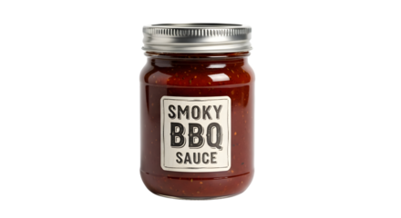 Smoky bbq sauce in a glass jar isolated on transparent background