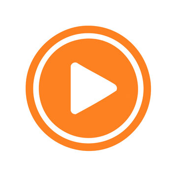 Simple circular orange play button symbol for video media player interface