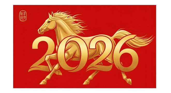 Happy new year of the horse 2026 with horse shape number isolated on white background