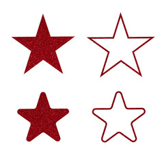 Red Glitter Star Shapes Set, Solid and Outline Decorative Star Icons for Craft, Design, and Holiday Decoration