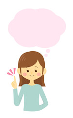 吹き出し付きのひらいたポーズの女性のイラスト