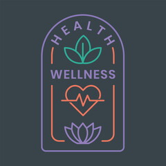Retro Futuristic Health and Wellness Badge Vector Design.eps