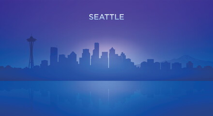 Seattle neon skyline silhouette with futuristic city view