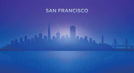 Fototapeta premium San Francisco neon skyline silhouette with futuristic city view