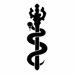 Obraz premium Staff with a coiled snake icon. Biblical symbol of Aaron's rod. Minimalist black silhouette graphic isolated on a white background