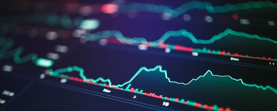 Financial charts and graphs showing investment and economic trends