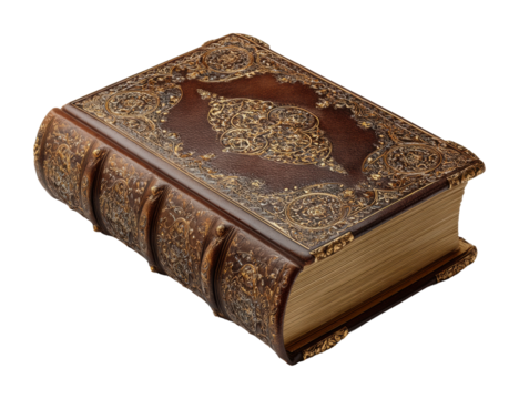 Antique leather-bound book library study decorative content isolated on transparent background